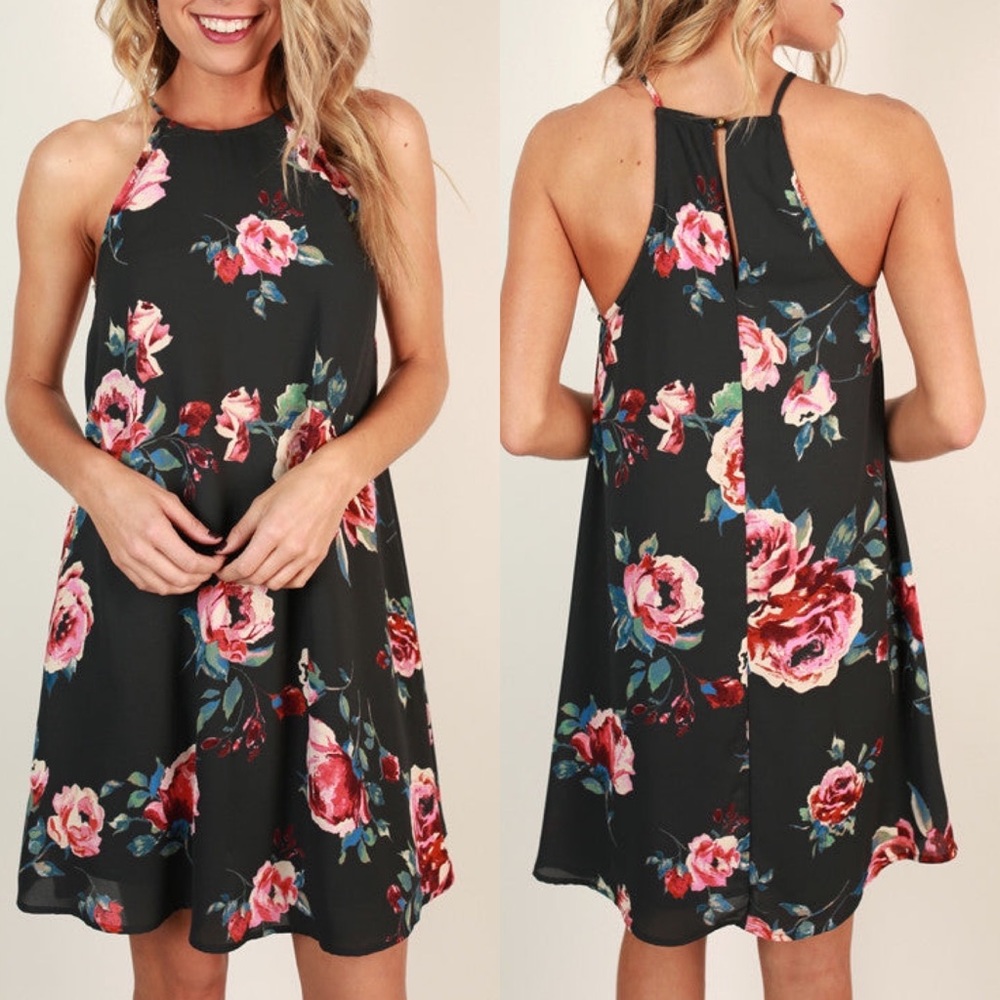 Everly High Necked A-Line Floral Mini Dress